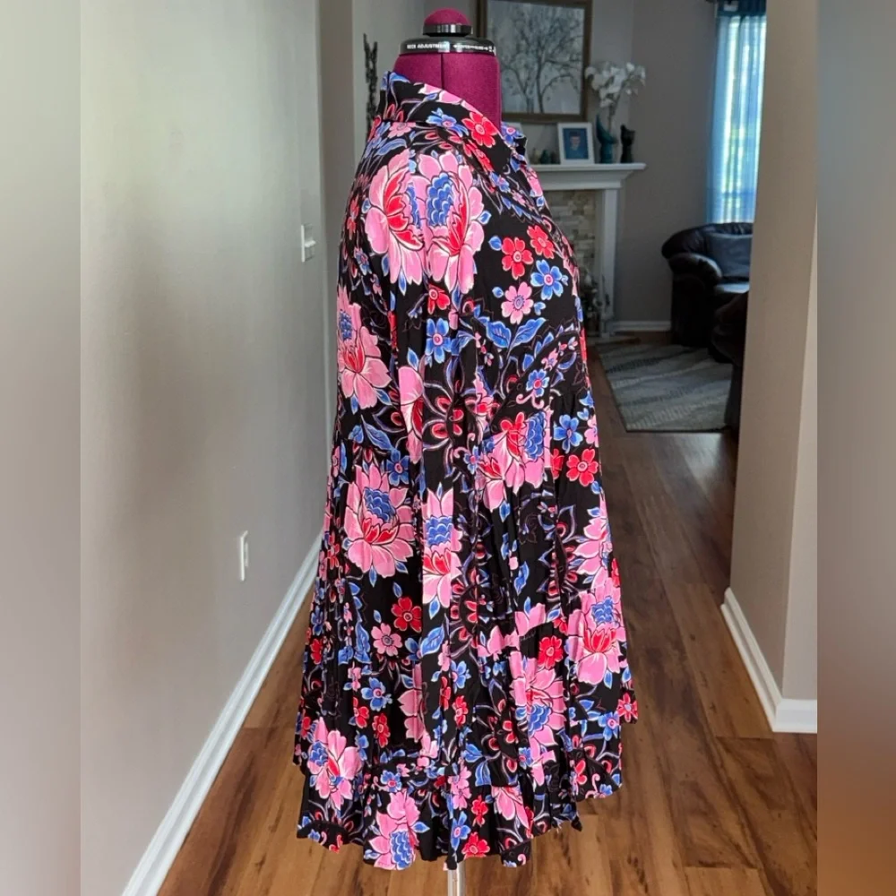 Zara colorful floral long sleeve babydoll button down mini dress, sz L - Picture 3 of 8